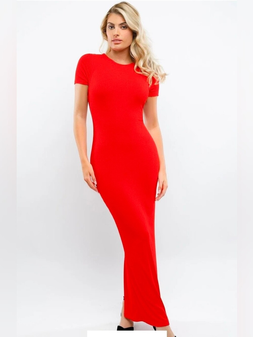 Popilush XXL Shapewear Modal Short Sleeve Mock Neck Slimming Maxi Dress